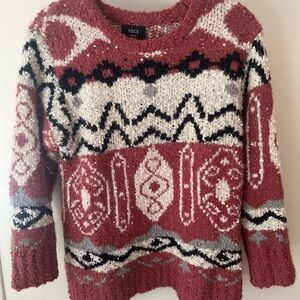 Vici Red and White Nordic Crew Neck Sweater